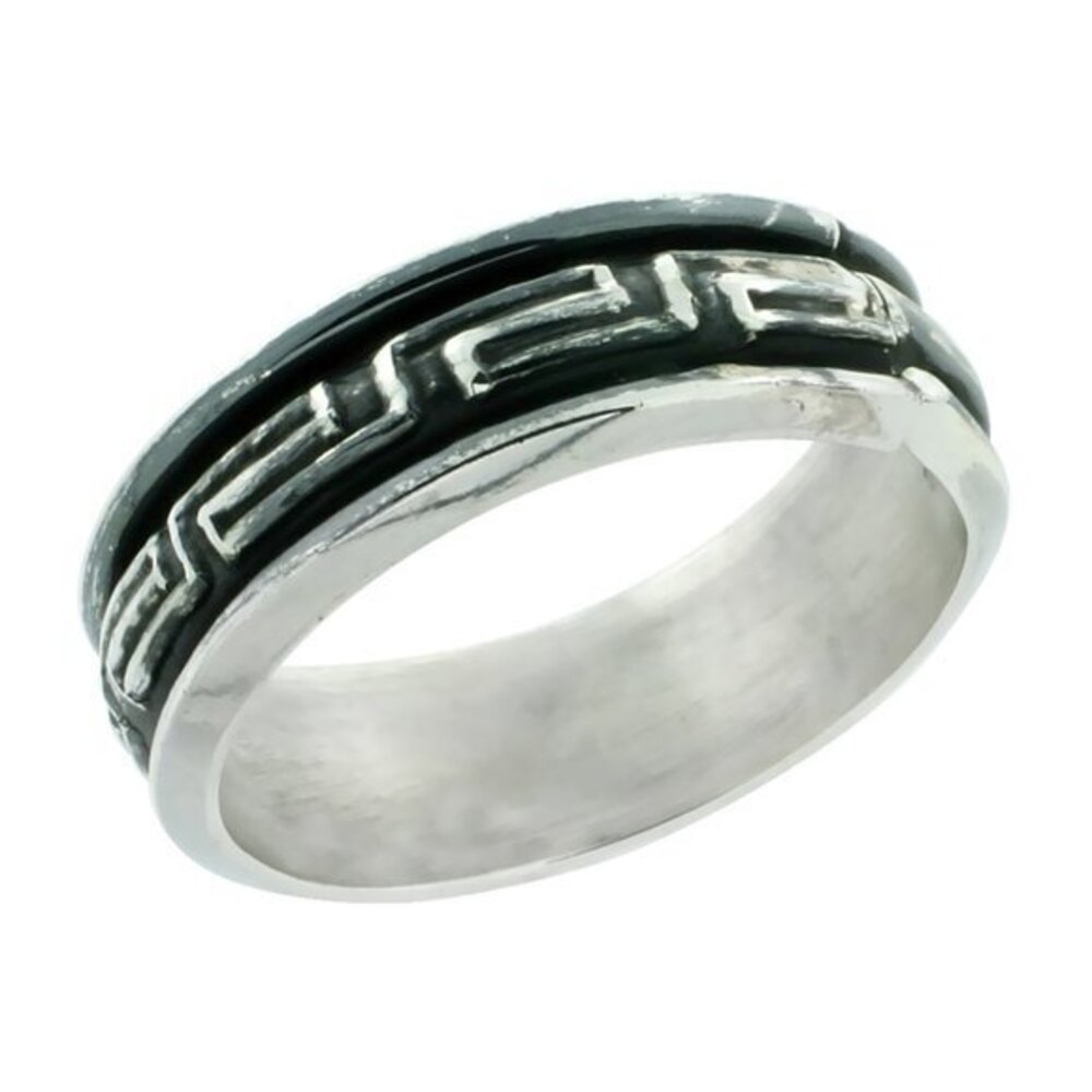 8mm Sterling Silver Greek Key Design Ring Handmade, 5/16 inch wide